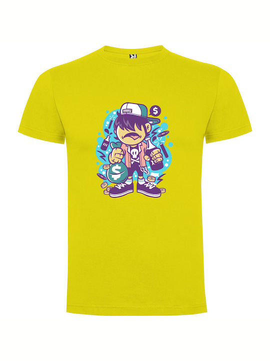 iLovePrints Cartoon Cash Caper T-shirt Yellow