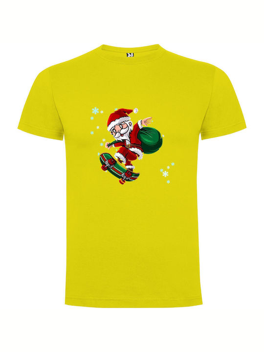 iLovePrints Skateboard Santa Claus! T-shirt Yellow