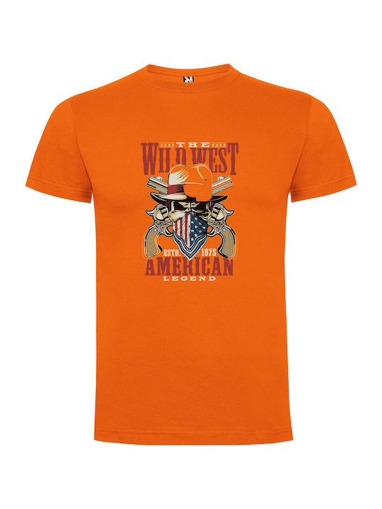 iLovePrints Skull Gunslinger Cowboy T-shirt Orange