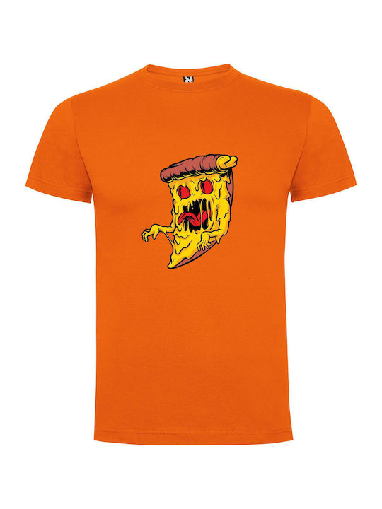 iLovePrints Cute Pizza Monster Munching T-shirt Orange