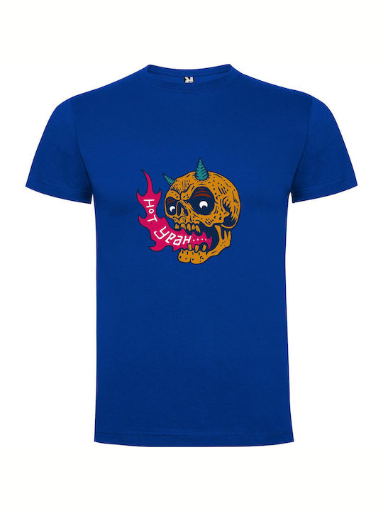 iLovePrints Horned Psychedelic Skull T-shirt Blue