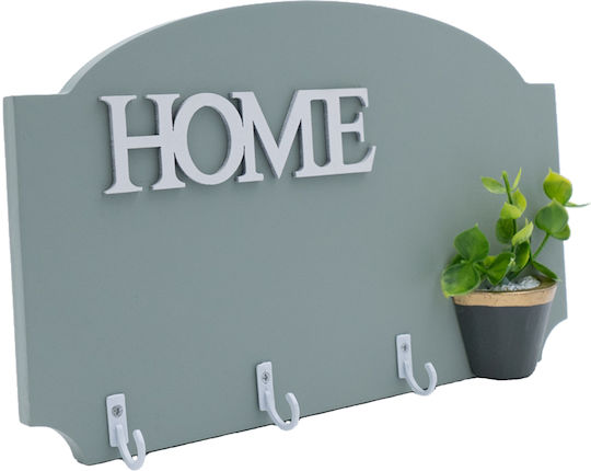 Uncle George Ξύλινη Διακοσμητική Κρεμάστρα Κλειδών Home 3 Διαφορετικά Χρώματα Τεχνητό Φυτό Γλαστράκι 25x1x15cm Μεντα