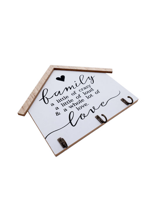 Uncle George Hanging Wall Decoration Wood with Metal Key Hooks House Shape Black Color 23.5x1x20cm White