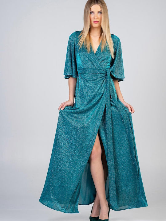 Bellino Maxi Evening Dress Wrap with Slit Petrol Blue