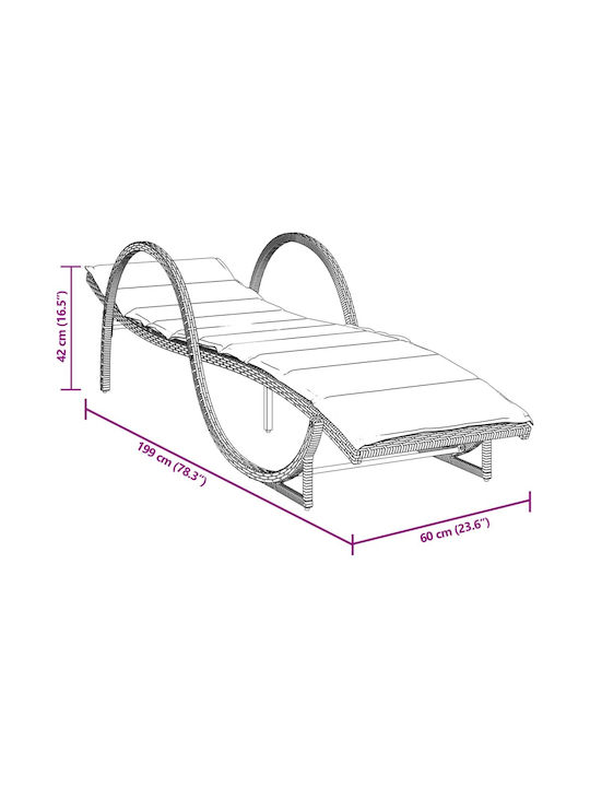 Ξαπλώστρα Rattan με Μαξιλάρι Μαύρη 60x199x42εκ.
