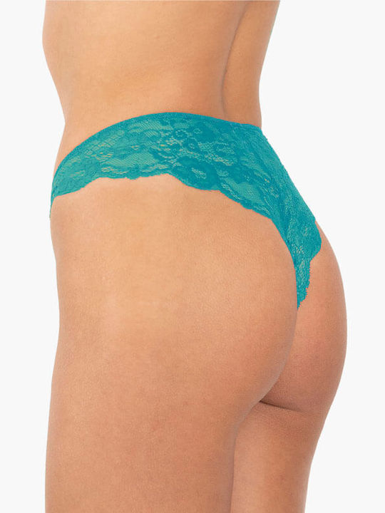 A.A UNDERWEAR Cotton Women's Brazil with Lace Turquoise