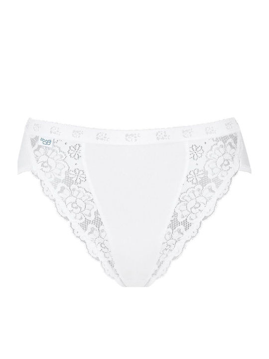 Sloggi Chic Tai Hochtailliert Damen Slip mit Spitze White