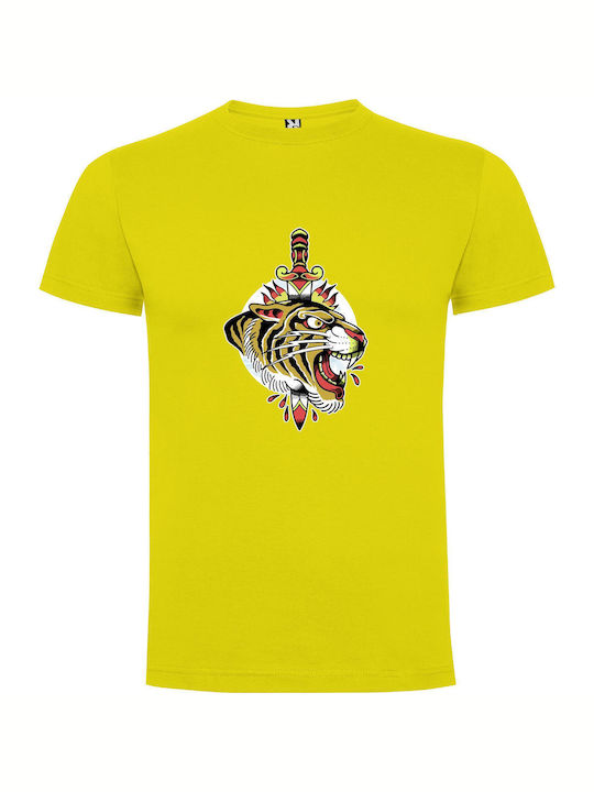 iLovePrints Sacred Tiger Tattoo Design T-shirt Gelb