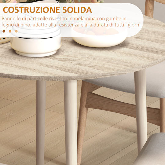 Round Table Kitchen Collapsible Wooden Beige 89x89x73.5cm