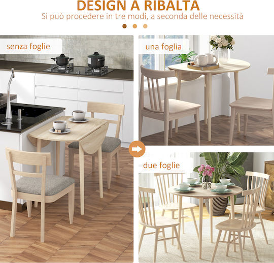 Round Table Kitchen Collapsible Wooden Beige 89x89x73.5cm