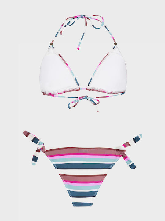 Set Bikini Τριγωνάκι Ριγέ Ροζ - Μπλε - Λευκο
