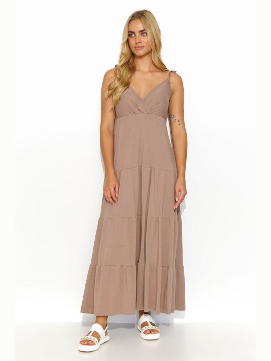 Makadamia Summer Maxi Dress with Ruffle Brown