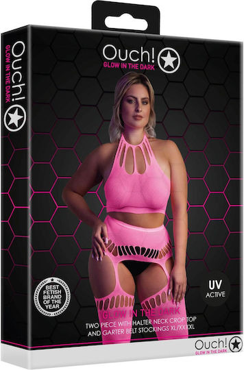 Boss Of Toys Sexy Σετ Εσωρούχων Διχτυωτό με Ζαρτιέρες Ροζ Plus Size