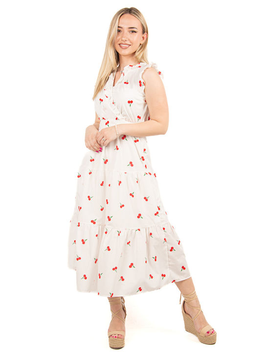 Crossed Cherry White Dress