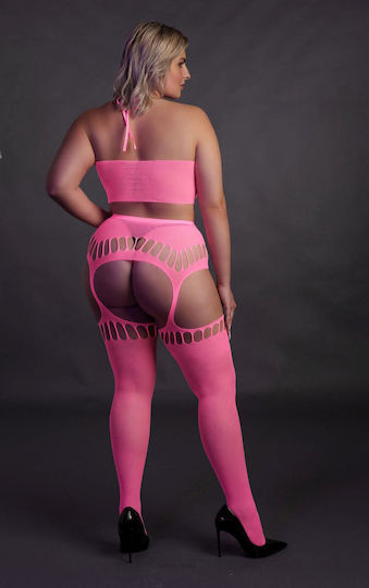 Boss Of Toys Sexy Σετ Εσωρούχων Διχτυωτό με Ζαρτιέρες Ροζ Plus Size