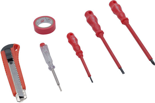 Uncle George 03.02.00-0005 Uncle George Hand Tool Set Small Set of Electrical Tools Tape 5.5x5.5cm Cross Screwdriver with Plastic Handle length 24cm Straight Screwdriver length 21cm with Plastic Handle Test Screwdriver length 14cm with Plastic Handle 6 Pieces