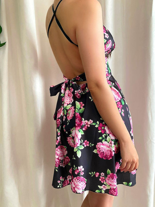 Irma Schwarzes Miniblumen A-Linien Kleid