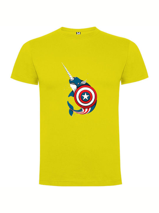 iLovePrints Cosmic Captain Whale T-shirt Yellow