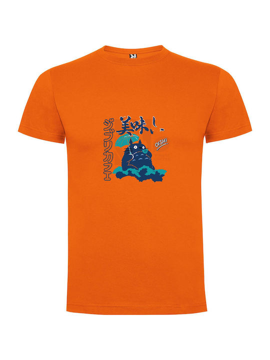 iLovePrints Cat With Umbrella: Ghibli-fied T-shirt Orange