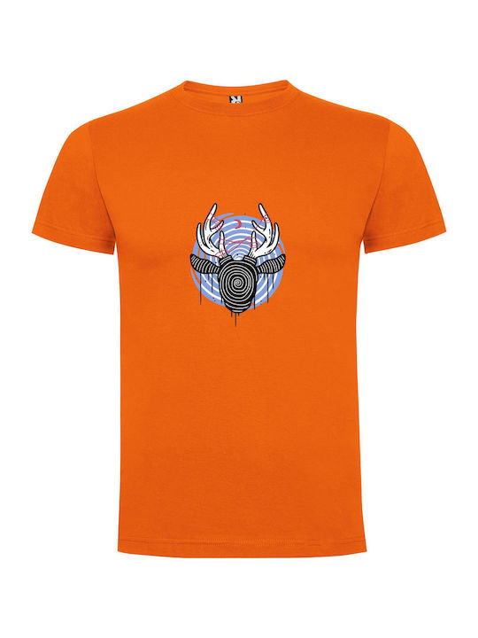 iLovePrints Monochrome Deer Design T-shirt Orange