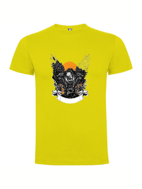 iLovePrints Winged Engines Of Metal T-shirt Κίτρινο