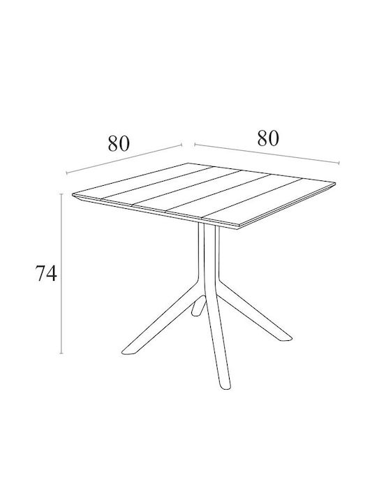 Paris Outdoor Dinner Free Standing Polypropylene Table Black 80x80x74cm