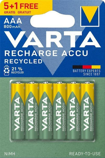 Varta Recharge Accu Recycled Baterii Reîncărcabile AAA Li-ion 800mAh 1.2V 6buc