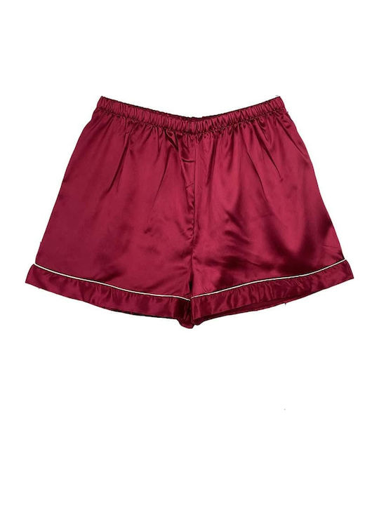 Women's Satin Pajama Set Short Sleeve Shirt Shorts Slim Fit Burgundy