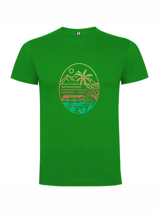 iLovePrints Palm Road Sunset Vector T-shirt Green