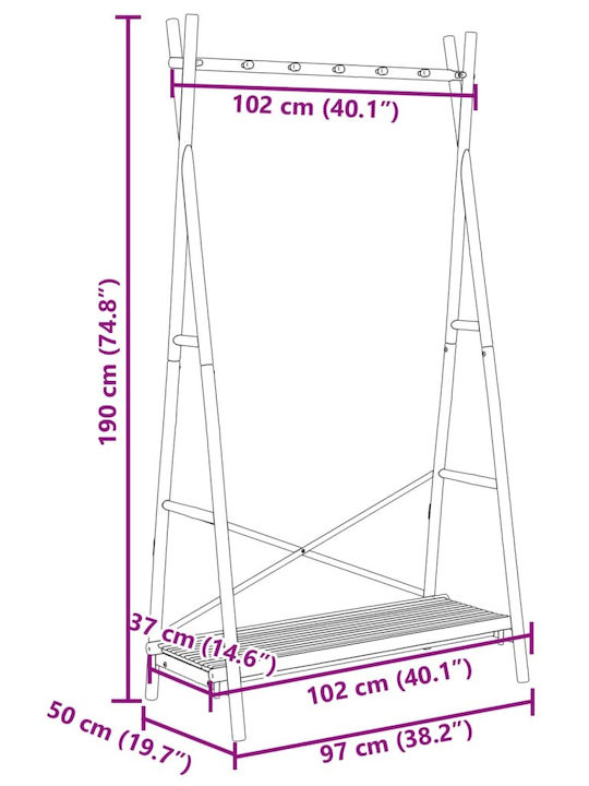 vidaXL Kleiderständer aus Bambus Braun 102x50x190cm
