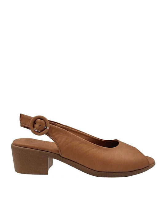 Anatomic Leather Peep Toe Coco Medium Heels with Strap