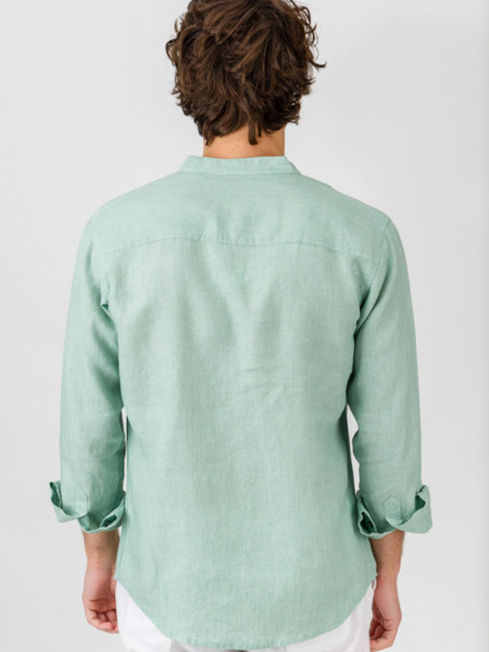 Natural Line Men's Shirt Long Sleeve Linen Petrol