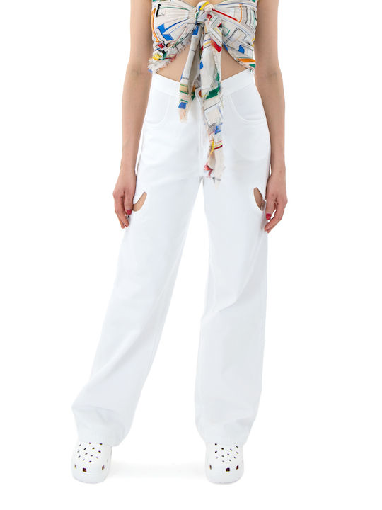 Co|Te Women's High-waisted Cotton Trousers in Wide Line WHITE