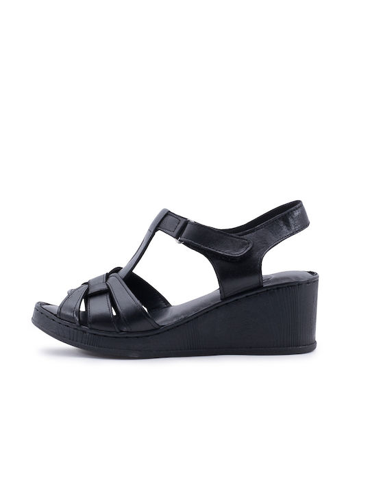 Women's Leather Ankle Strap Platforms Black