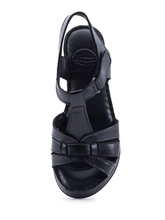 Women's Leather Ankle Strap Platforms Black