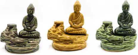 Ceramic Buddha Burner for Backflow Cones Meditating Buddha Green 12cm