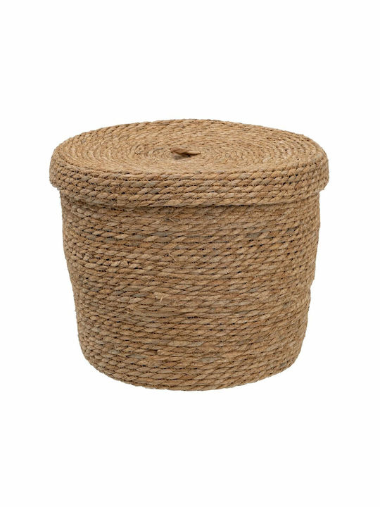 BigBuy Set of Decorative Baskets Straw with Lid & Handles Beige 28x28x36cm 3pcs