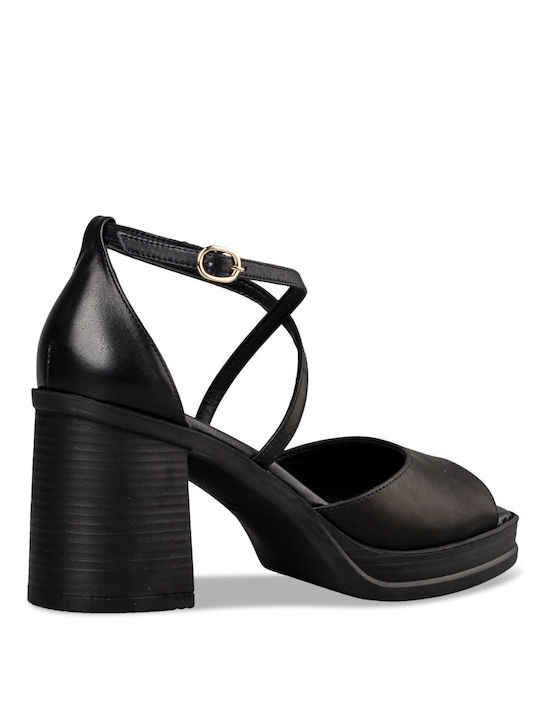 Envie Shoes Platform Leather Women's Sandals with Ankle Strap Black
