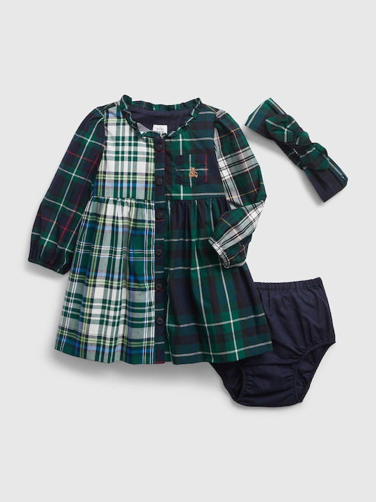 GAP Kids Dress Set with Accessories Checked Cocktail Plaid Navy