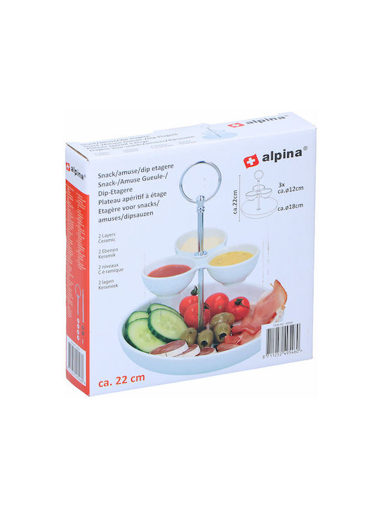 Alpina Appliances Ceramic Dessert Tower Stand with 2 Tiers White Ø18cmxY22cm 18x17.5x22cm