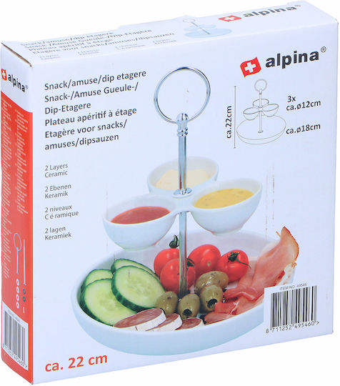 Alpina Appliances Ceramic Dessert Tower Stand with 2 Tiers White Ø18cmxY22cm 18x17.5x22cm