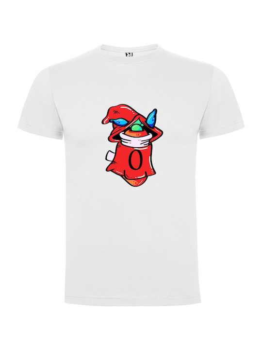 iLovePrints Red-hooded Cartoon Wizard T-shirt Λευκό