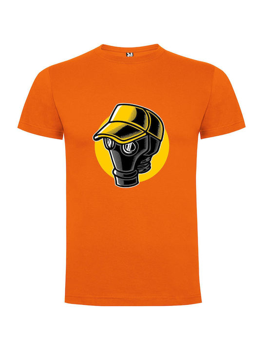 iLovePrints Futuristic Gasmask Hat T-shirt Orange