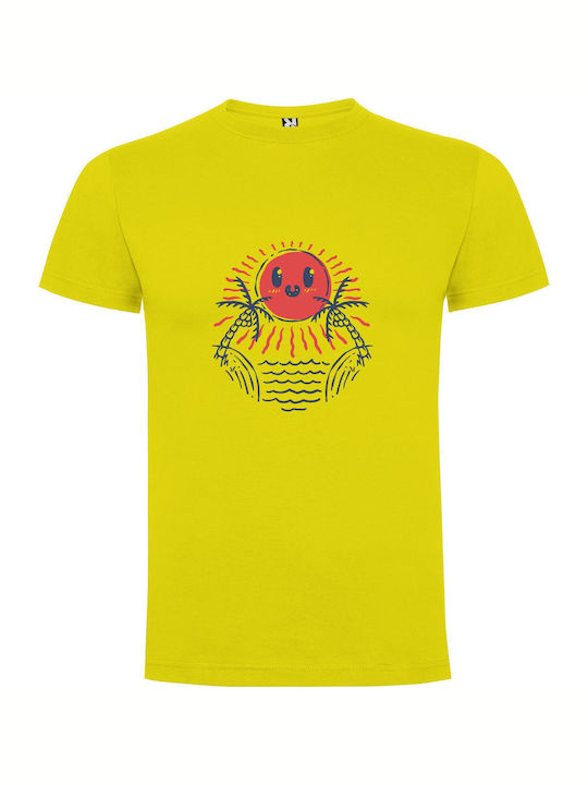 iLovePrints Paradise Sun Illustration T-shirt Yellow