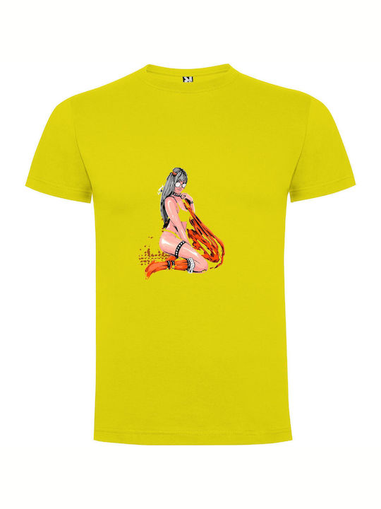 iLovePrints Dirty Horned Woman T-shirt Κίτρινο