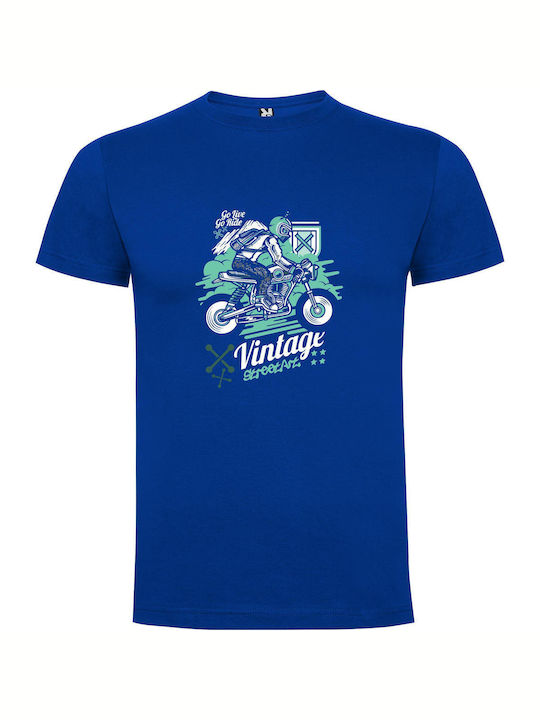 iLovePrints Retro Rider Art Design T-shirt Blue