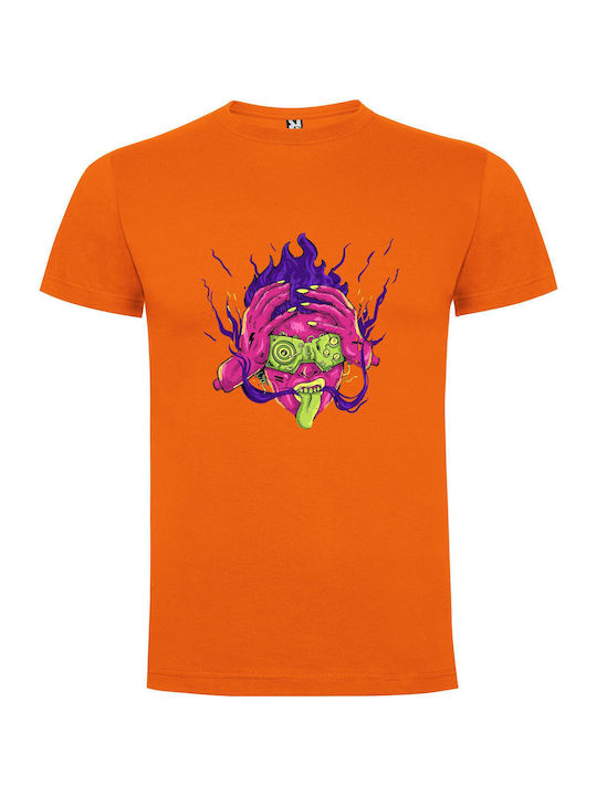 iLovePrints Psychedelic Horror Illustrations T-shirt Orange