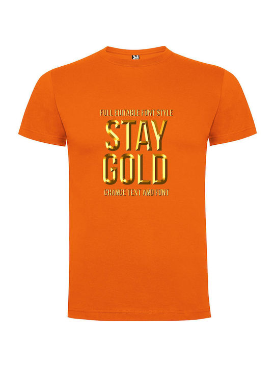 iLovePrints Golden Text Artistry T-shirt Orange