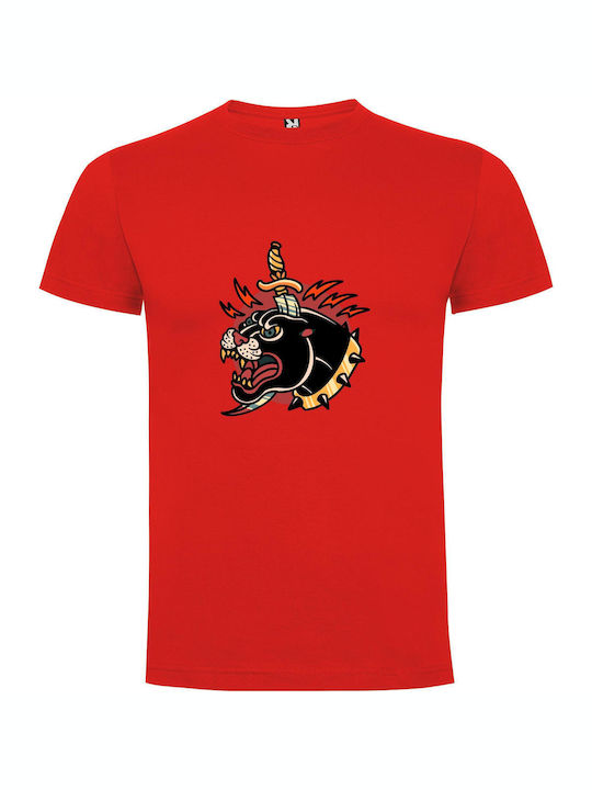 iLovePrints Sword-wielding Panther Mascot T-shirt Red