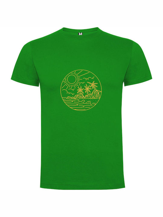 iLovePrints Golden Sunset Vector Illustration T-shirt Green